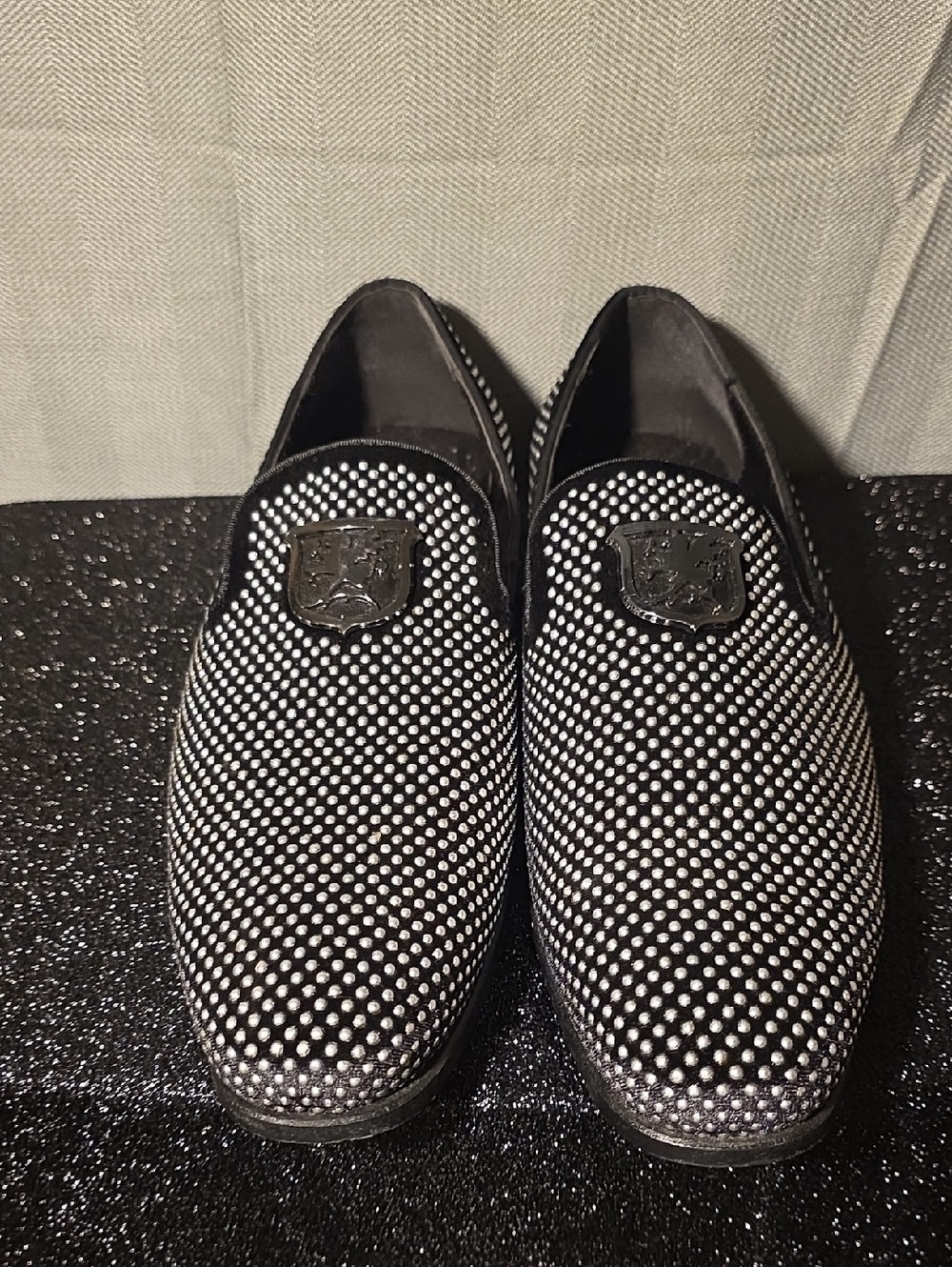 Stacy Adams Black and White Studded Slip-On Loafers